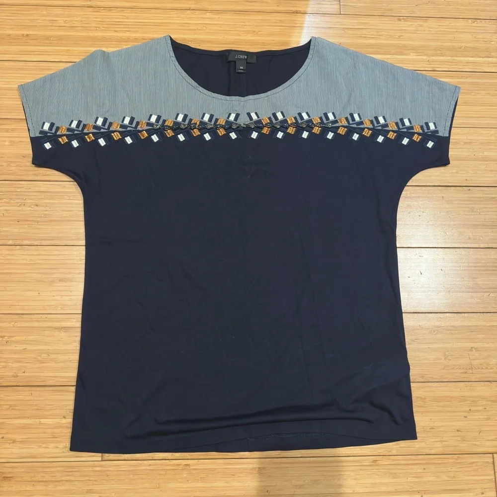 J.Crew Embellished Colorblock Short Sleeve Top XS